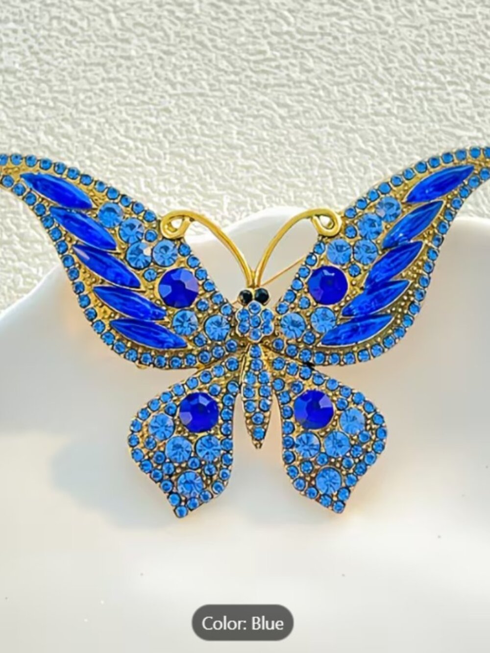 Novelty Charming Colorful Rhinestone Crystal Sparkly Butterfly Goldtoned Brooch